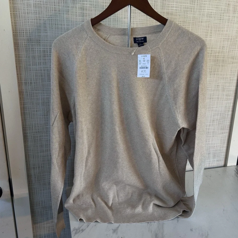 J Crew Sweater 100% Cotton Oatmeal Tan Crew Neck Men's Size Large New! T